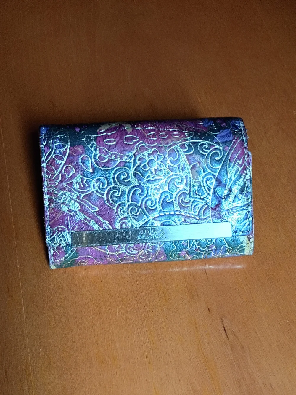 Patricia Nash Multicolor Floral Embossed Leather Wallet with Gold Bar